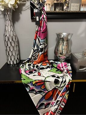 Ed Hardy Vibrant Multicolor Skull Print Scarf
